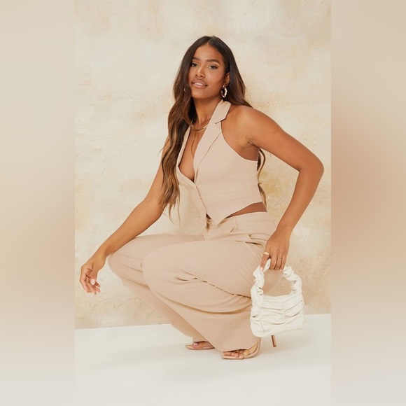 Stone Woven Holterneck Waistcoat Cropped Vest US2 NWT - Picture 5 of 6